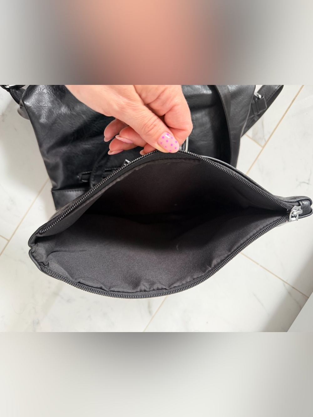 YSL inspired-  Black Flap Backpack with Silver YSL Accent - Picture 5 of 9